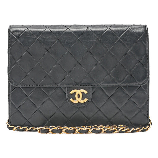 CHANEL Matelasse Push Lock 22cm Chain Shoulder Lambskin Black Gold-Tone Hardware, Pre-Owned