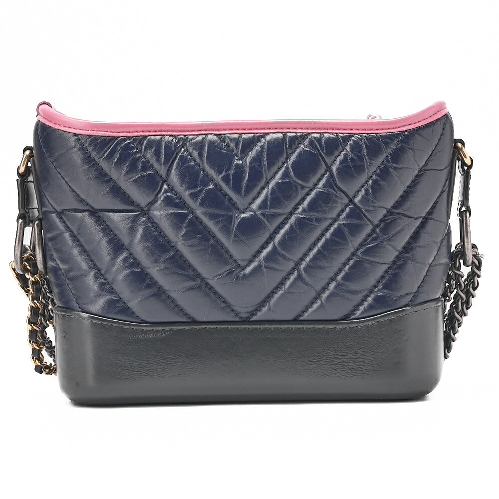 CHANEL チェーンショルダーバッグ マトラッセ ガブリエルド ヴィンテージカーフ ブラック x ネイビー x ピンク シルバー金具 x ゴールド金具, 中古品