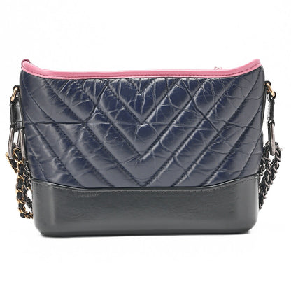 CHANEL チェーンショルダーバッグ マトラッセ ガブリエルド ヴィンテージカーフ ブラック x ネイビー x ピンク シルバー金具 x ゴールド金具, 中古品