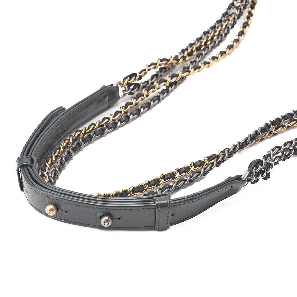 CHANEL チェーンショルダーバッグ マトラッセ ガブリエルド ヴィンテージカーフ ブラック x ネイビー x ピンク シルバー金具 x ゴールド金具, 中古品