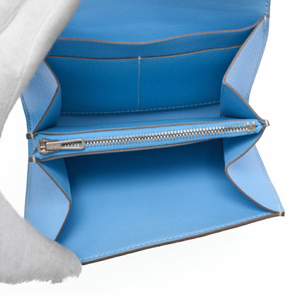 HERMES Constance Compact Bi-Fold Wallet Epson Blue Paradise Silver-Tone Hardware, Pre-Owned