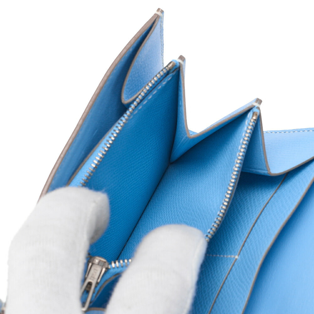 HERMES Constance Compact Bi-Fold Wallet Epson Blue Paradise Silver-Tone Hardware, Pre-Owned