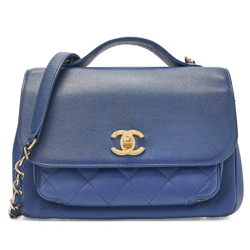 シャネル CHANEL アフィニティ ターンロック 2WAY チェーンショルダーバッグ キャビアスキン ネイビー ゴールド金具 中古品
