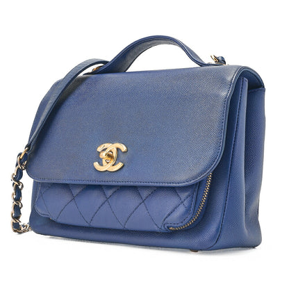 シャネル CHANEL アフィニティ ターンロック 2WAY チェーンショルダーバッグ キャビアスキン ネイビー ゴールド金具 中古品