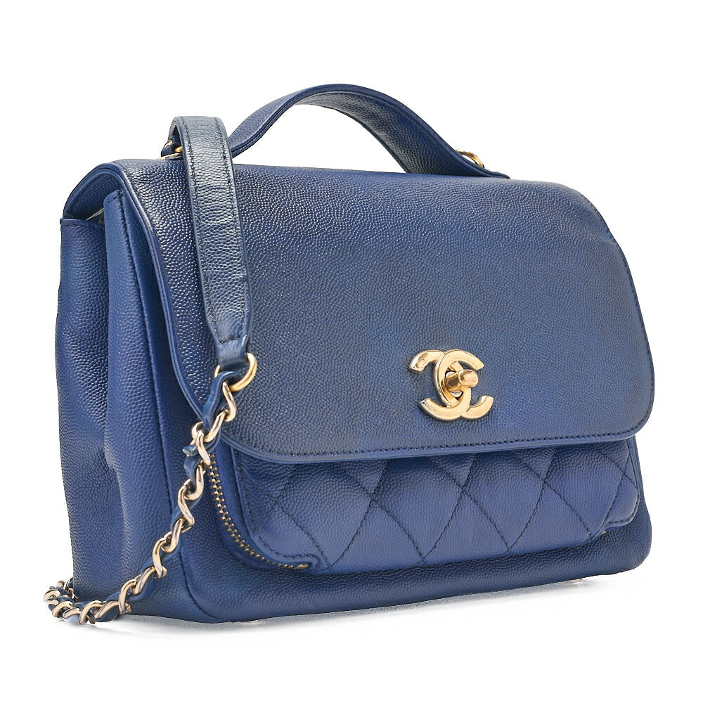 シャネル CHANEL アフィニティ ターンロック 2WAY チェーンショルダーバッグ キャビアスキン ネイビー ゴールド金具 中古品