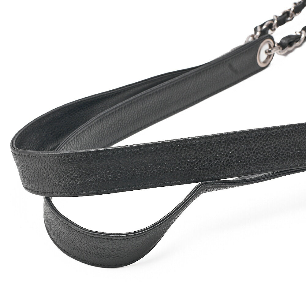 CHANEL Logo Mark Plate Charm W Chain Shoulder Bag Caviar Skin Black Silver-Tone Hardware, Pre-Owned