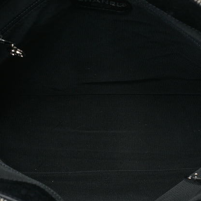 CHANEL Logo Mark Plate Charm W Chain Shoulder Bag Caviar Skin Black Silver-Tone Hardware, Pre-Owned