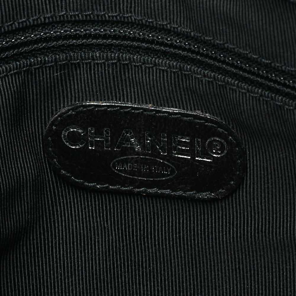 CHANEL Logo Mark Plate Charm W Chain Shoulder Bag Caviar Skin Black Silver-Tone Hardware, Pre-Owned
