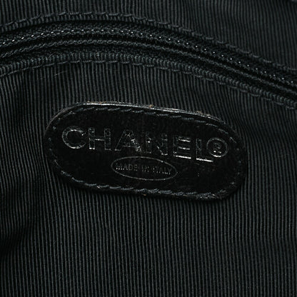 CHANEL Logo Mark Plate Charm W Chain Shoulder Bag Caviar Skin Black Silver-Tone Hardware, Pre-Owned