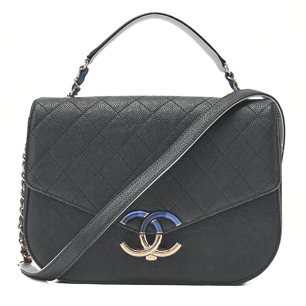 CHANEL Matelasse Half Coco Mark 2WAY Shoulder Caviar Skin Black x Blue Gold-Tone Hardware, Pre-Owned