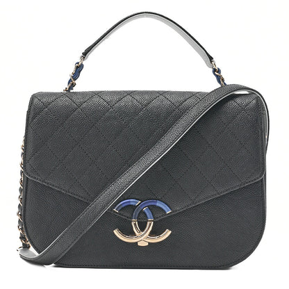 CHANEL Matelasse Half Coco Mark 2WAY Shoulder Caviar Skin Black x Blue Gold-Tone Hardware, Pre-Owned