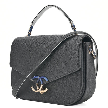 CHANEL Matelasse Half Coco Mark 2WAY Shoulder Caviar Skin Black x Blue Gold-Tone Hardware, Pre-Owned