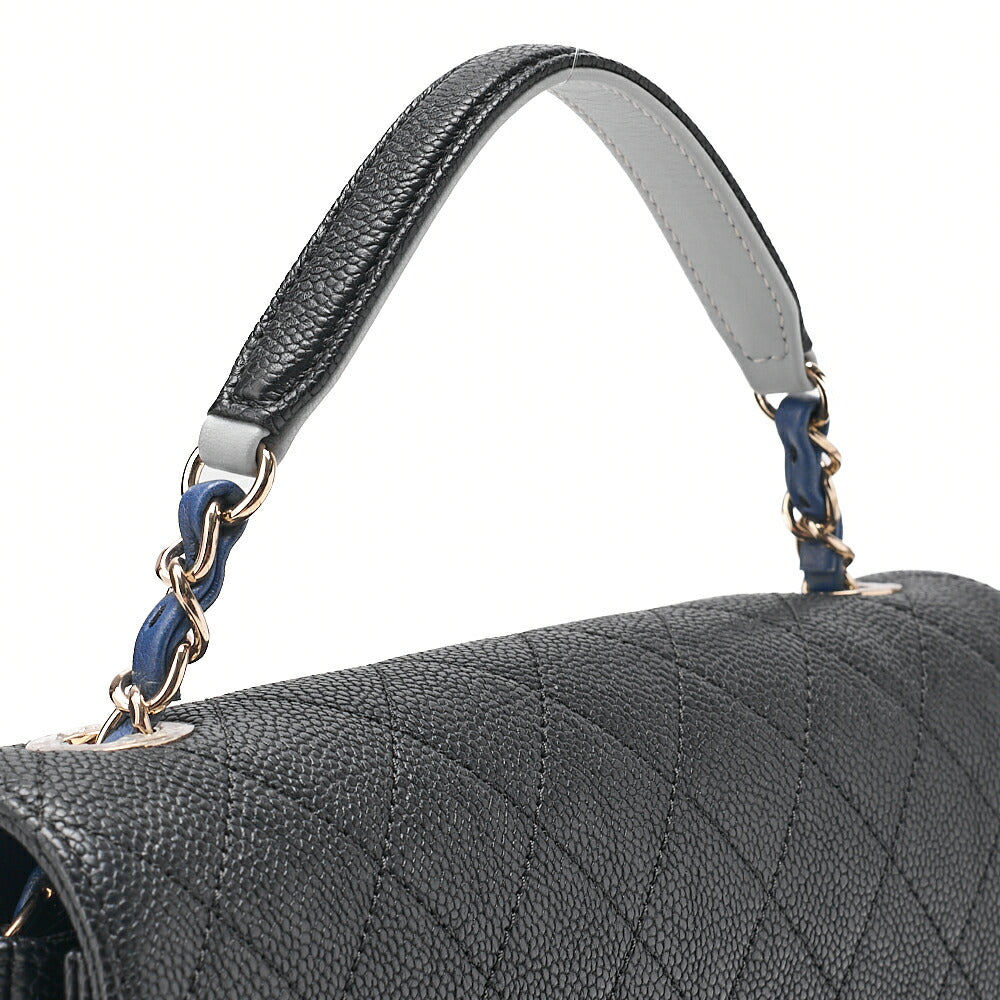 CHANEL Matelasse Half Coco Mark 2WAY Shoulder Caviar Skin Black x Blue Gold-Tone Hardware, Pre-Owned