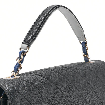CHANEL Matelasse Half Coco Mark 2WAY Shoulder Caviar Skin Black x Blue Gold-Tone Hardware, Pre-Owned