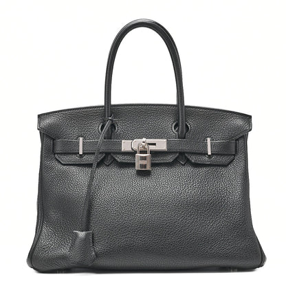 HERMES Birkin 30 Handbag Tryon Clemence Black Silver-Tone Hardware, Pre-Owned