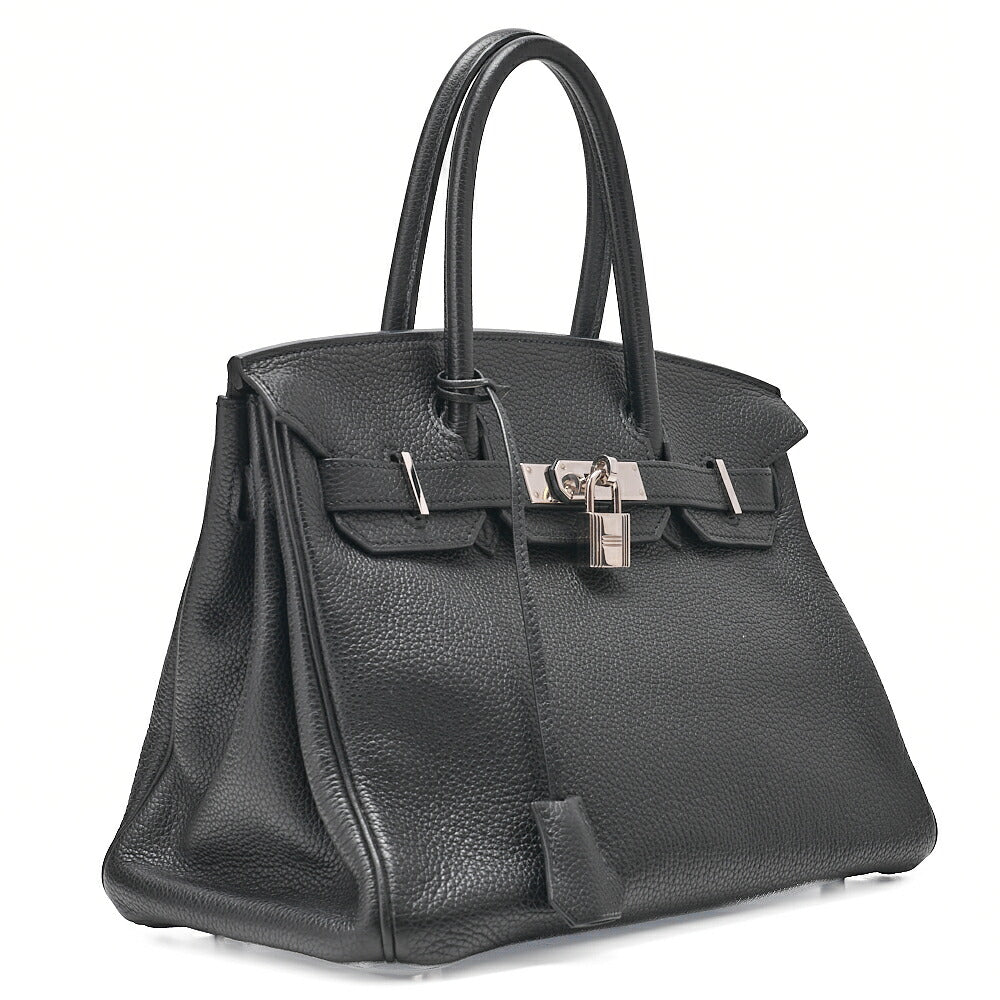 HERMES Birkin 30 Handbag Tryon Clemence Black Silver-Tone Hardware, Pre-Owned