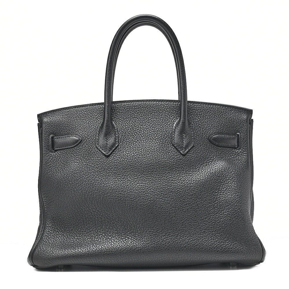 HERMES Birkin 30 Handbag Tryon Clemence Black Silver-Tone Hardware, Pre-Owned