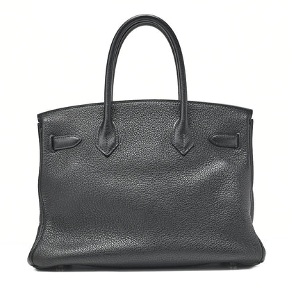HERMES Birkin 30 Handbag Tryon Clemence Black Silver-Tone Hardware, Pre-Owned