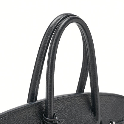 HERMES Birkin 30 Handbag Tryon Clemence Black Silver-Tone Hardware, Pre-Owned