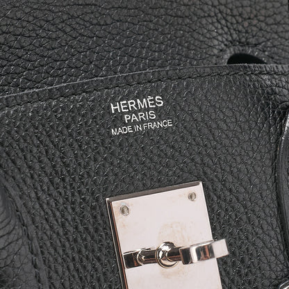 HERMES Birkin 30 Handbag Tryon Clemence Black Silver-Tone Hardware, Pre-Owned