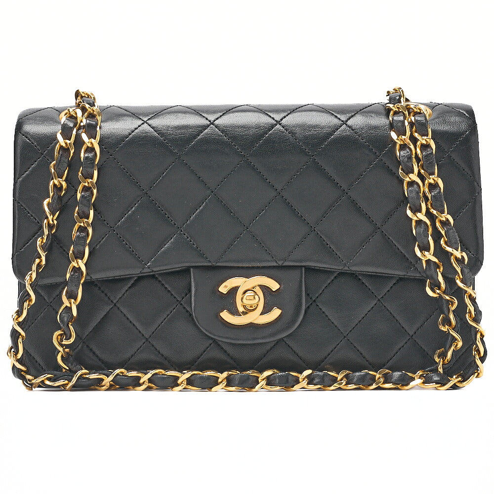 CHANEL Chain Shoulder Bag Matelasse 22cm Double Flap Lambskin Black Gold-Tone Hardware, Pre-Owned