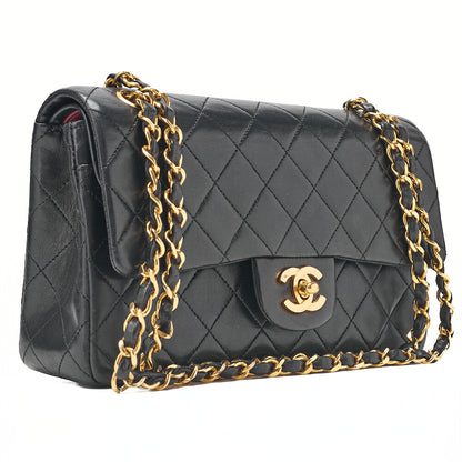 CHANEL Chain Shoulder Bag Matelasse 22cm Double Flap Lambskin Black Gold-Tone Hardware, Pre-Owned
