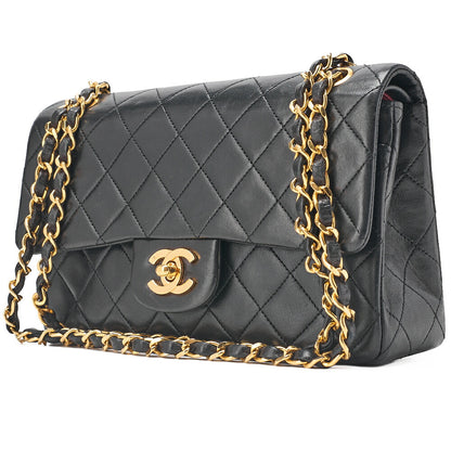 CHANEL Chain Shoulder Bag Matelasse 22cm Double Flap Lambskin Black Gold-Tone Hardware, Pre-Owned