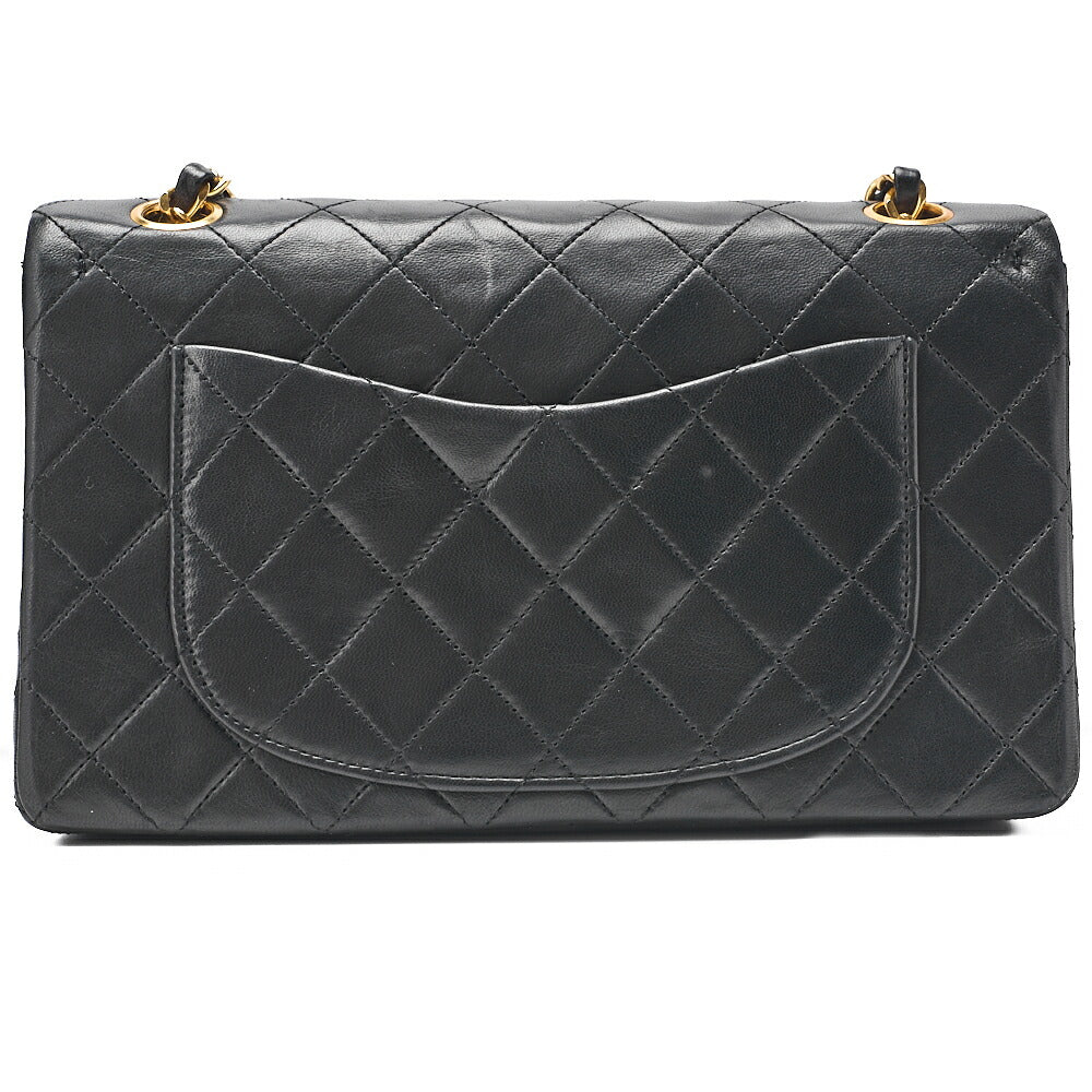 CHANEL Chain Shoulder Bag Matelasse 22cm Double Flap Lambskin Black Gold-Tone Hardware, Pre-Owned