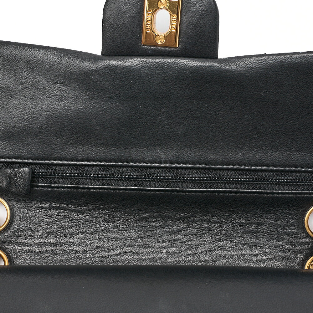 CHANEL Chain Shoulder Bag Matelasse 22cm Double Flap Lambskin Black Gold-Tone Hardware, Pre-Owned
