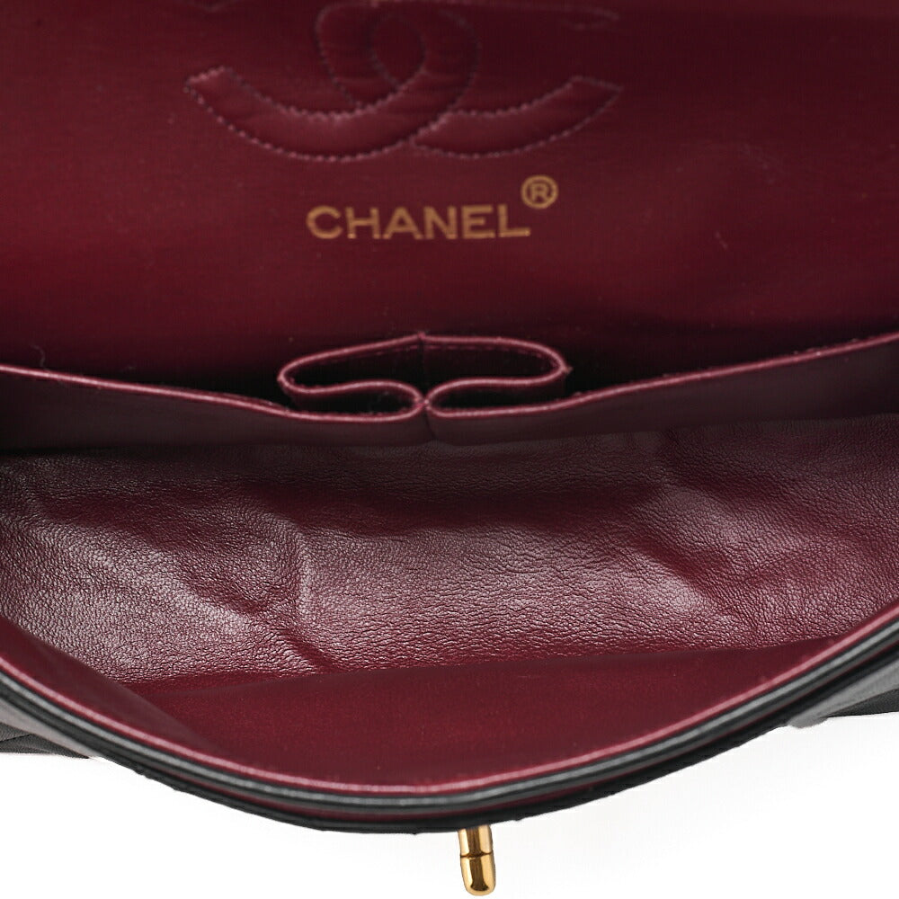 CHANEL Chain Shoulder Bag Matelasse 22cm Double Flap Lambskin Black Gold-Tone Hardware, Pre-Owned