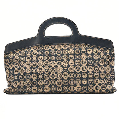CHANEL Cotton x Leather Coco Mark All Over Pattern Handbag Black x Beige Gold-Tone Hardware, Pre-Owned