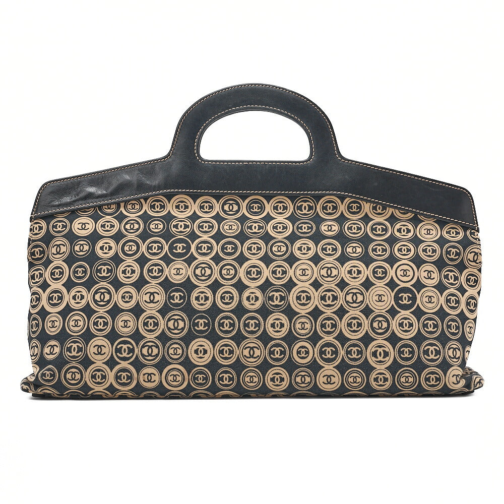 CHANEL Cotton x Leather Coco Mark All Over Pattern Handbag Black x Beige Gold-Tone Hardware, Pre-Owned
