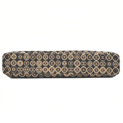CHANEL Cotton x Leather Coco Mark All Over Pattern Handbag Black x Beige Gold-Tone Hardware, Pre-Owned