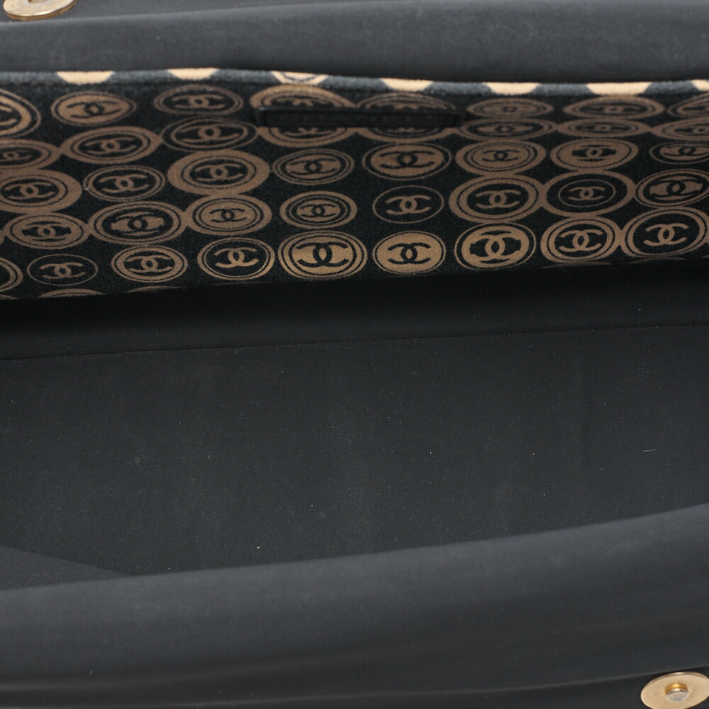 CHANEL Cotton x Leather Coco Mark All Over Pattern Handbag Black x Beige Gold-Tone Hardware, Pre-Owned