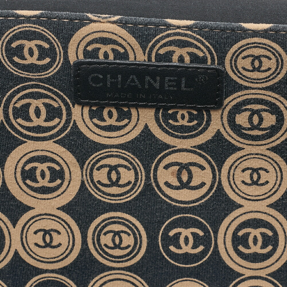 CHANEL Cotton x Leather Coco Mark All Over Pattern Handbag Black x Beige Gold-Tone Hardware, Pre-Owned