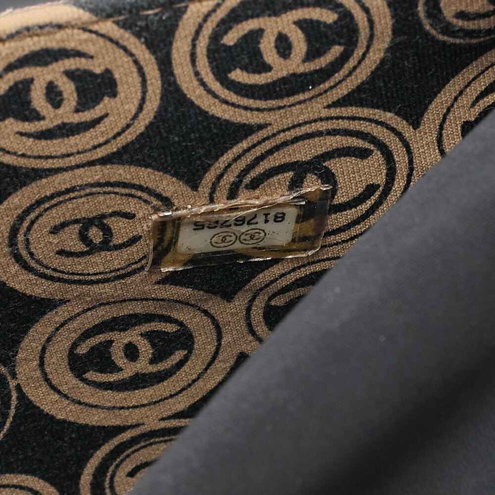CHANEL Cotton x Leather Coco Mark All Over Pattern Handbag Black x Beige Gold-Tone Hardware, Pre-Owned