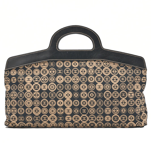 CHANEL Coco Mark All-Over Pattern Handbag Cotton Black x Gold Gold-Tone Hardware, Pre-Owned