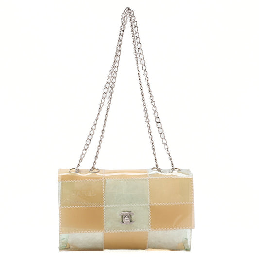 CHANEL Vinyl Chocolate Bar Single Flap Chain Shoulder Beige (Silver-Tone Hardware, Pre-Owned