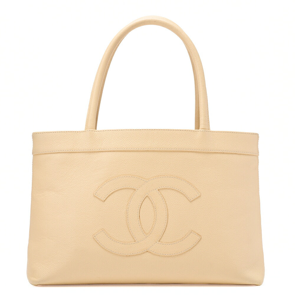 CHANEL Cocomark Handbag Caviar Skin Beige Gold-Tone Hardware, Pre-Owned