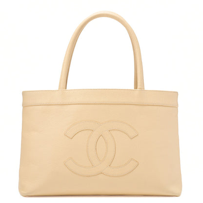 CHANEL Cocomark Handbag Caviar Skin Beige Gold-Tone Hardware, Pre-Owned