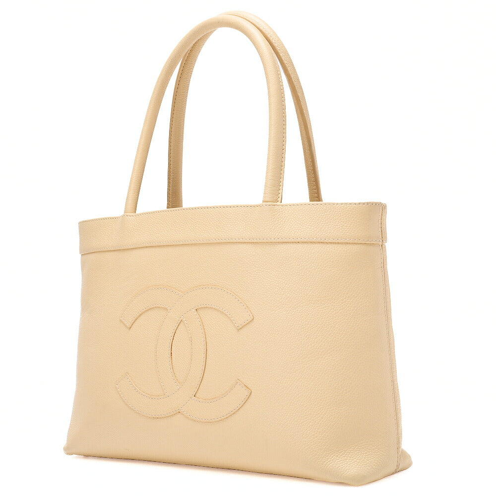 CHANEL Cocomark Handbag Caviar Skin Beige Gold-Tone Hardware, Pre-Owned