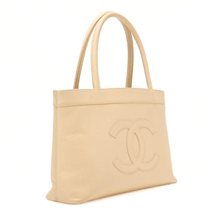 CHANEL Cocomark Handbag Caviar Skin Beige Gold-Tone Hardware, Pre-Owned