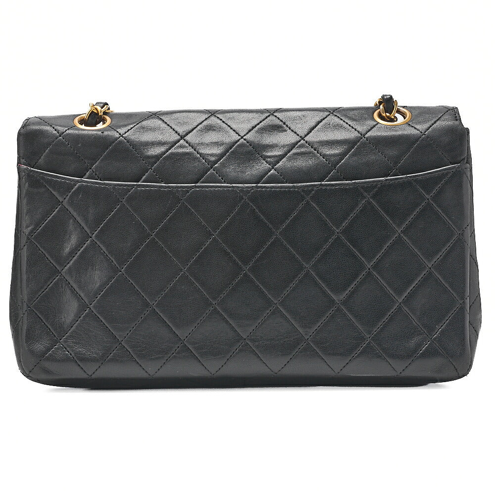 CHANEL ラムスキン マトラッセ デザイン フラップ ポーチ付き シングル チェーン ショルダーバッグ ブラック ゴールド金具 中古品