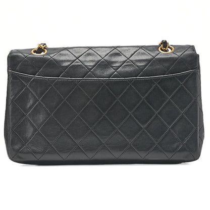 CHANEL ラムスキン マトラッセ デザイン フラップ ポーチ付き シングル チェーン ショルダーバッグ ブラック ゴールド金具 中古品