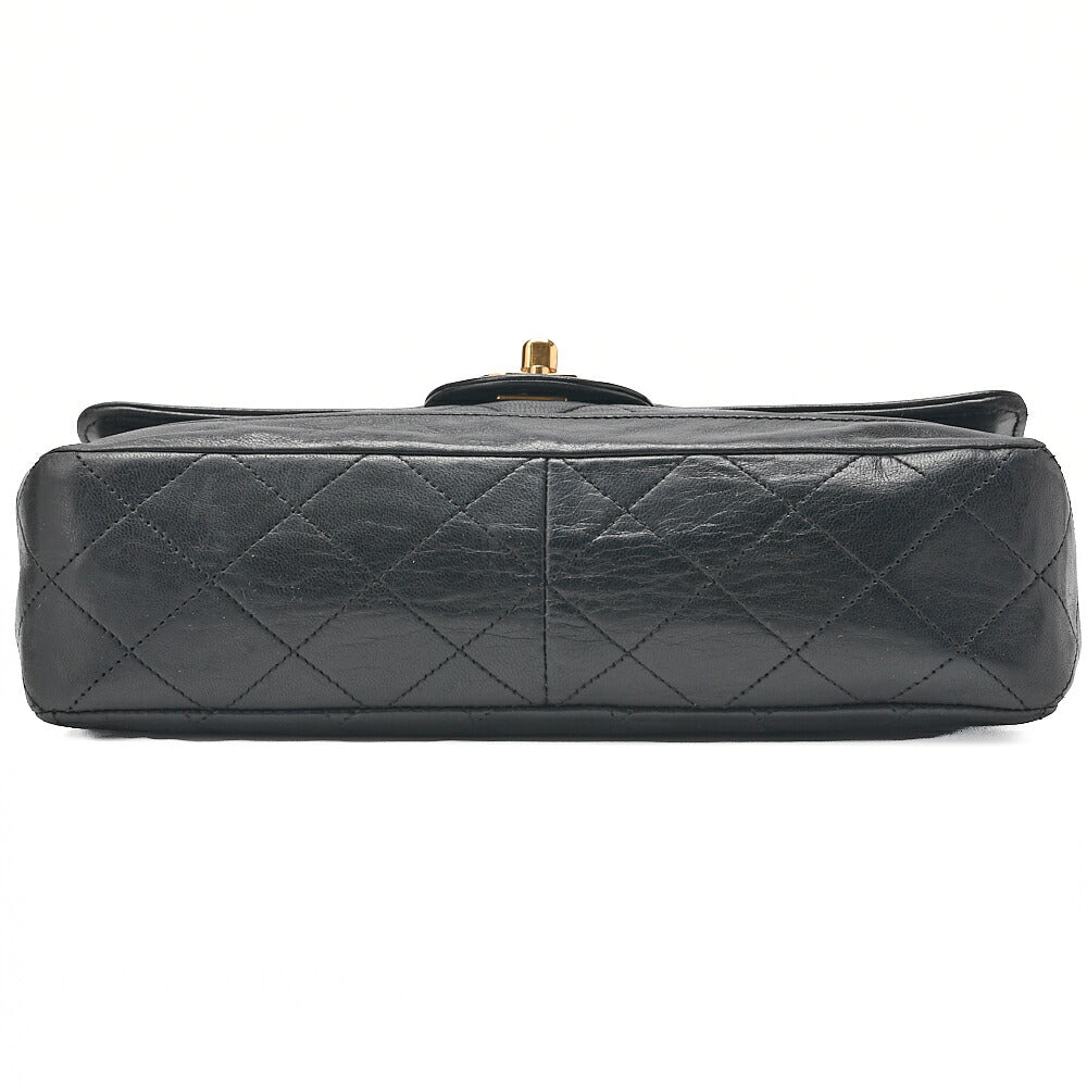 CHANEL ラムスキン マトラッセ デザイン フラップ ポーチ付き シングル チェーン ショルダーバッグ ブラック ゴールド金具 中古品