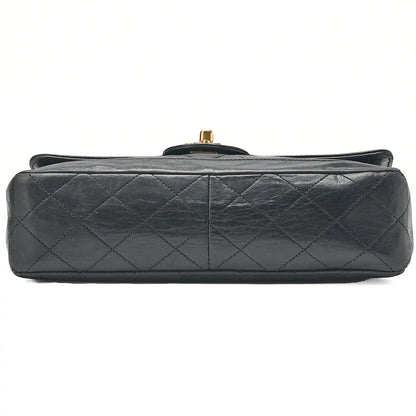 CHANEL ラムスキン マトラッセ デザイン フラップ ポーチ付き シングル チェーン ショルダーバッグ ブラック ゴールド金具 中古品