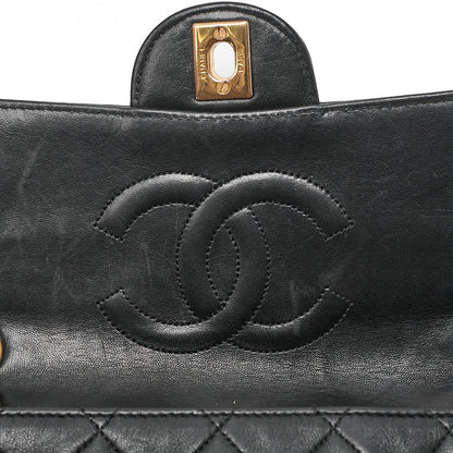 CHANEL ラムスキン マトラッセ デザイン フラップ ポーチ付き シングル チェーン ショルダーバッグ ブラック ゴールド金具 中古品