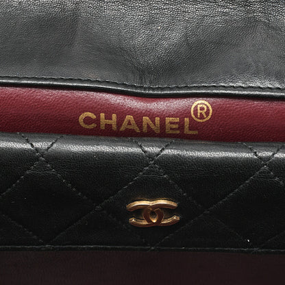 CHANEL ラムスキン マトラッセ デザイン フラップ ポーチ付き シングル チェーン ショルダーバッグ ブラック ゴールド金具 中古品