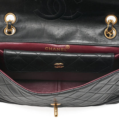 CHANEL ラムスキン マトラッセ デザイン フラップ ポーチ付き シングル チェーン ショルダーバッグ ブラック ゴールド金具 中古品
