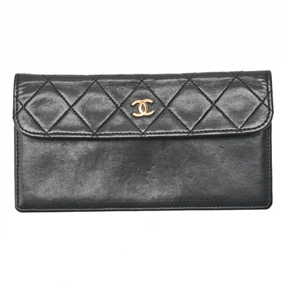CHANEL ラムスキン マトラッセ デザイン フラップ ポーチ付き シングル チェーン ショルダーバッグ ブラック ゴールド金具 中古品